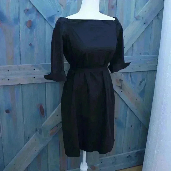 Black Theory Off the Shoulder Poplin Dress Belt Size 6 Small - Picture 10 of 10